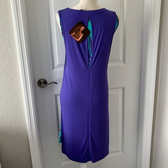 Inman Global Chic Purple & Green Palm Frond Sleeveless Dress - Picture 8 of 10